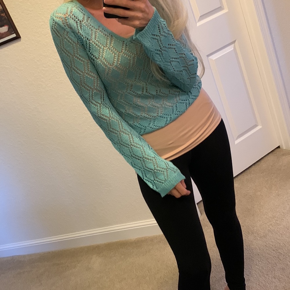 Worthington blue sweater with silver shimmer on its use Xs NWOT